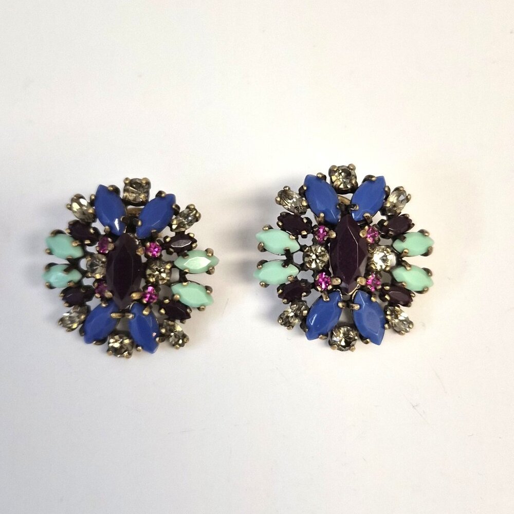 Y2K J.Crew Signed Crystal Cluster Statement Earrings Regency Bridgerton Opera